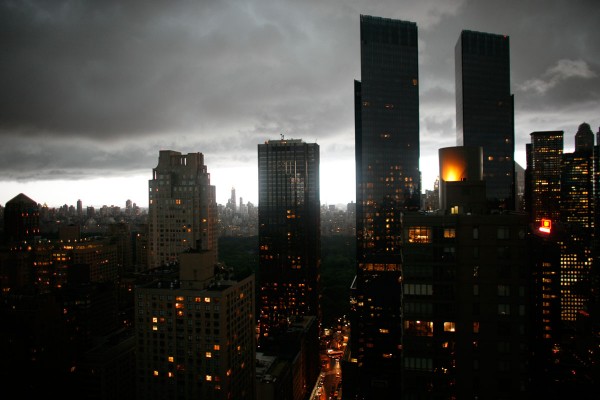 Hurricane Arthur above skyline of New York